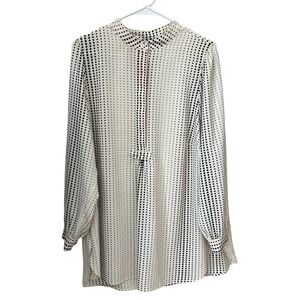 Anne Klein Polka Dot Tunic Top Women’s Size 1X 1/2 Button Up Blouse Creme